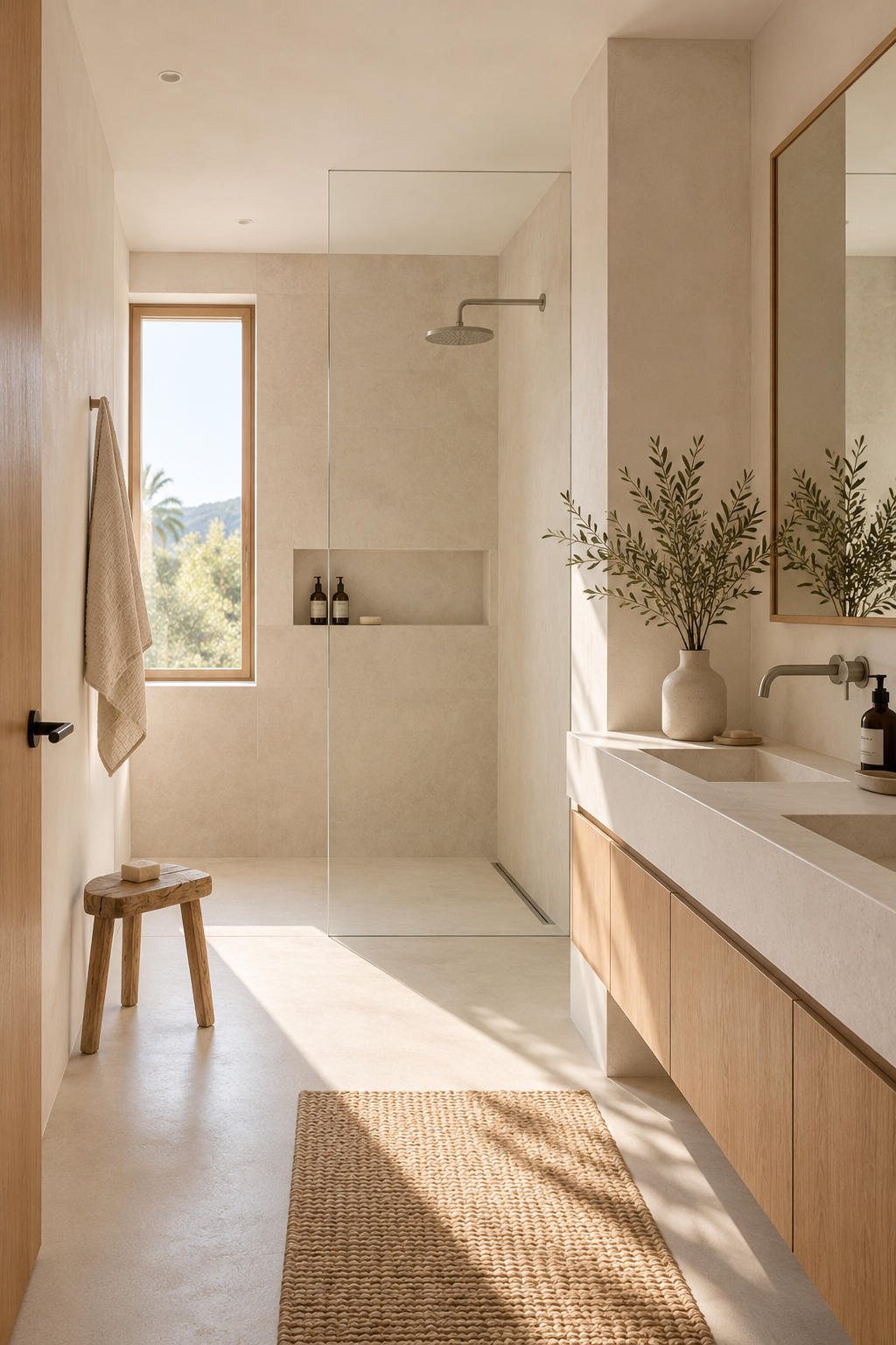 Proyecto de baño revestido con materiales naturales